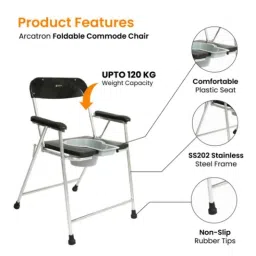 Arcatron Mobility Stainless Steel Foldable Anti-Slip Shower Commode Chair, AR-FCC100-W image 3