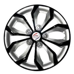 Auto Pearl 4 Pcs 14 inch Polypropylene Black &a; Silver Press Type Car Wheel Cover Set with Retention Ring for Renault Pulse, 14WC_Pearl_Rev_Pulse image 2