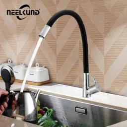 Neelkund Flora Brass Black Chrome Finish Flexible Swan Neck Pillar Tap with 360 deg Swivel Spout for Kitchen &a; Wash Basin image 5