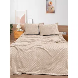 FABINALIV Beige Solid King Size Double Bedsheet with 2 Pillow Covers image 1