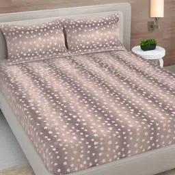 FABINALIV Beige Abstract Woollen King Size Fitted Double Bedsheet With 2 Pillow Covers-image-57