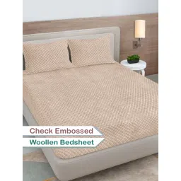 FABINALIV Beige Solid King Size Double Bedsheet with 2 Pillow Covers image 2