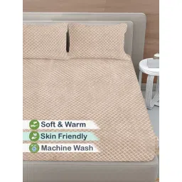 FABINALIV Beige Solid King Size Double Bedsheet with 2 Pillow Covers image 3