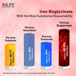 INLIFE Chelated Iron Folic Acid Supplement with Vitamin C, E, B12, Zinc & Selenium for Men Women - 60 Tablets image 5