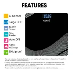 Venus 180kg Tempered Glass Black1 Electronic Digital Body Weight Machine with LCD Display, EPS-1898 image 4