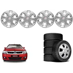 Auto Pearl 4 Pcs 14 inch Polypropylene Silver Press Type Car Wheel Cover Set with Retention Ring for Mahindra Verito, WC14in_WagonR19_SILVER_Verito image 2