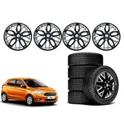 Auto Pearl 4 Pcs 14 inch Polypropylene Black &a; Silver Press Type Car Wheel Cover Set with Retention Ring for Ford Figo Type 3 2015 Onwards, WC14in_VIVA_Blk_Sil_Figo(Type3_2015onw image 2