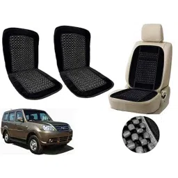 Auto Pearl PU, Velvet &a; Wooden Beads Black Rectangular Seat Cushion for Tata Sumo Grand (Pack of 2 )-picture-43