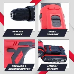 JPT 1.5Ah 21V Red Plastic Dual Speed Cordless Drill Driver with Charger &a; Carrying Case image 2