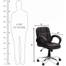 Chair Garage PU Leatherette Chocolate Brown Adjustable Height Office Chair with Back Support, CG163 image 3