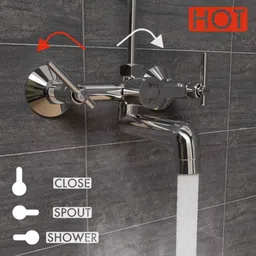 ZAP Terrim Brass Silver 2 in 1 Wall Mixer with Provision for Overhead Shower &a; 125mm Long Bend Pipe image 3