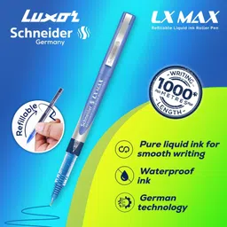 luxor schneider LX Max (Blue + Blue + Blue + Black + Rfl ) Needle Tip, 100% German Technology Roller Ball Pen image 2