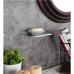 Saze Glass Silver Wall Mounted Rust Free Bathroom Soap Dish with Shiny Stainless Steel Base-picture-18