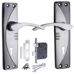 ATOM 7 inch Brass &a; Iron Black Silver Finish Mortise Door Lock Set, MH-1003-KY-BS-picture-9
