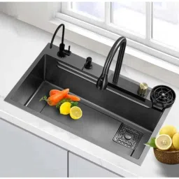 NextGen 30x18x10cm Stainless Steel Black Single Bowl Digital Multifunction Kitchen Sink-image-64