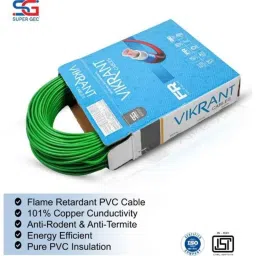 Super GEC Vikrant 1.5 Sqmm Single Core Green FR PVC Insulated Electric House Wire, Length: 64 m image 3