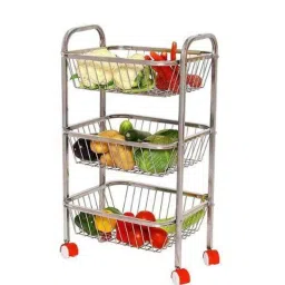 Osam Stainless Steel Silver Triple Shelf Multipurpose Basket, TFB image 2