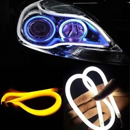 Kozdiko 2 Pcs 24 inch Yellow &a; White Car Headlight LED Flexible DRL Silica Gel Tube Strip Light Set for Maruti Alto K10 image 3