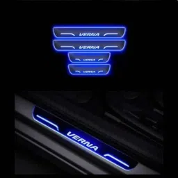Car Accessories Hub 4 Pcs Acrylic Black Sill Scuff Plate Set with Blue LED for Hyundai Verna Type-2 image 2