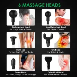 AGARO Strike Handheld Percussion Massage Gun with 6 Interchangeable Massage Heads, 24W 12V, 20 Speed Settings, with Carry Case, for Deep Tissue Massage, Body Relaxation, Pain Relief, Rechargeable, 33549 image 2