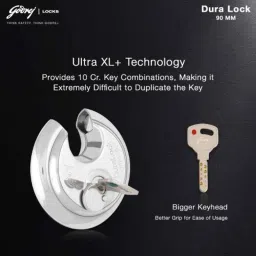 Godrej Duralock Ultra XL+ 90mm Padlock with 3 Common Keys, 4073 (Pack of 2) image 5