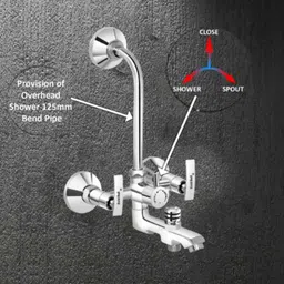 Gold Bell Brass Chrome Finish Silver 3 in 1 Wall Mixer with 4 inch Shower &a; 7 inch Arm Mixer Set, BR3IN1G192 image 5