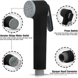 clinton Alturas Reva ABS Black &a; Grey Matte Wall Mounted Health Faucet Gun with 1m Hose Pipe image 3