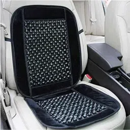 Auto Pearl PU, Velvet &a; Wooden Beads Black Rectangular Seat Cushion for Renault Kwid (Pack of 2 ) image 2