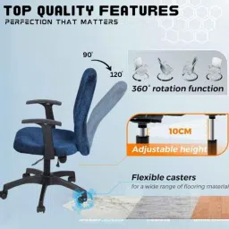 Heikin Fabric Dark Blue Medium Back Ergonomic Office Chair for Work from Home &a; Study, HE-00076 image 4