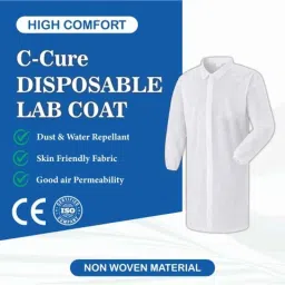 C-Cure 5 Pcs 40GSM Non Woven White Disposable Lab Coat Set with Elastic Wrist, (Pack of 10) image 2