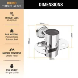 Ruhe Round 115x130x120mm Stainless Steel Chrome Finish Tumbler Holder, 12-0302-01 image 2
