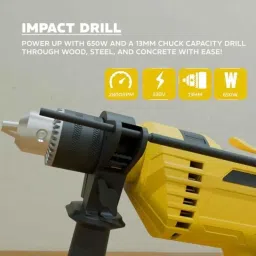 Vormir VR TD13-120 142 Pcs Plastic Yellow Professional Tool Kit with 650W Impact Drill, TD13120V00 image 3