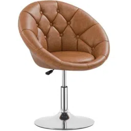 Oakcraft Faux Leather Brown Chrome Finish Vanity Chair for Makeup Room &a; Living Room, OBS-205-picture-24