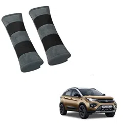 Kozdiko 2 Pcs Grey &a; Black Car Seat Belt Cushion Pillow Set for Tata Nexon EV-picture-45