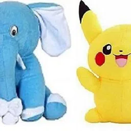 Pikachu & Elephant Lovable Huggable Soft Toy For Kids - 18 cm-image-0