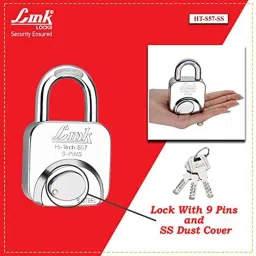 Link 57mm Stainless Steel Hardened Shackle Padlock with 3 Silver Keys &a; Keychain, HT-S57-SS image 4