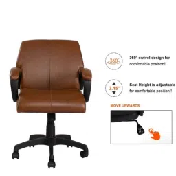 Oakcraft 101.92x45x45cm Leatherette Brown Revolving Office Chair, OC-07 image 3