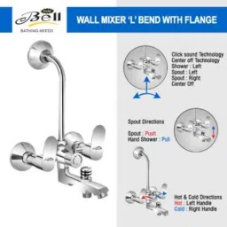 Gold Bell New Siya Brass Silver Wall Mounted Chrome Finish 3 in 1 Wall Mixer with L Bend image 2