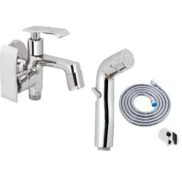 IRIS Qubix Brass Chrome Finish 2 Way Bib Cock with Cruzz Health Faucet-picture-27