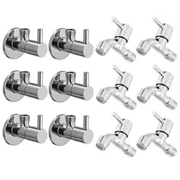 Torofy Turbo 12 Pcs Stainless Steel Chrome Finish Bib Cock &a; Angle Cock Set with Wall Flange-picture-26