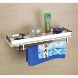 Axtry 18x6 inch Wall Mounted Acrylic White 3-in-1 Bathroom Shelf &a; Tumbler Holder image 2