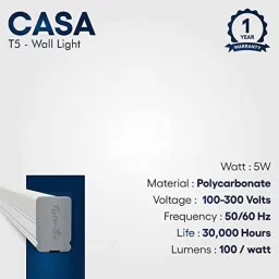 Fybros Casa 5W Polycarbonate Warm White LED Tube Light for Home, FLS5613C (Pack of 3) image 2