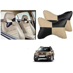 Kozdiko 2 Pcs Black &a; Beige Car Square Chess Design Neck Rest Seat Pillow Set for Renault Duster-picture-40