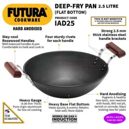 Hawkins Futura 2.5L 26cm Hard Anodised Induction Friendly Flat Bottom Deep Fry Pan, IAD 25 image 2