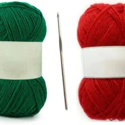 waaome Green & Red Wool 200 Gm 100×2 + 1 Steel Kurusiya Art Knitting Yarn Thread(W105)-picture-33