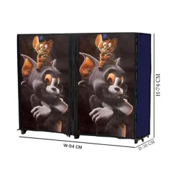 Urban Choice 8 Shelves Metal Frame Blue Unique Tom &a; Jerry Cartoon Print Modular Shoe Rack with 100 GSM Fabric image 2