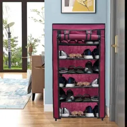 Glowsilk 6 Shelves Metal &a; Non-Woven Maroon Modular Shoe Rack image 2