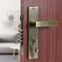 Saze 10 inch Stainless Steel Antique Brass Finish Cylindrical Plate One Side Key Mortise Door Lock Handle Set with 3 Keys, LB-1007 image 2