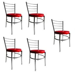 P P Chair Stainless Steel Chrome Finish Red Multipurpose Dining Chair with Leatherette Cushion (Pack of 5)-picture-43
