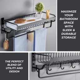 ibell IBL 32-GS Towel Hanger for Bathroom Accessories, Towel Rack with Hooks Grey Towel Holder image 5